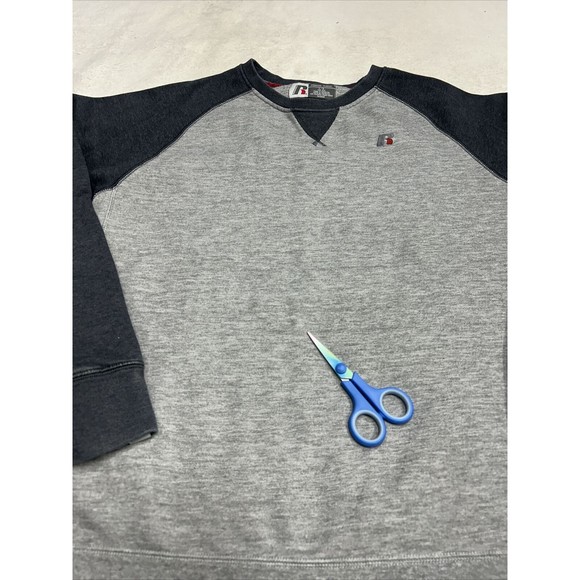Y2K Russell Athletic Premium Fleece Two-tone Gray Crewneck Sweatshirt Size Large - Picture 2 of 9